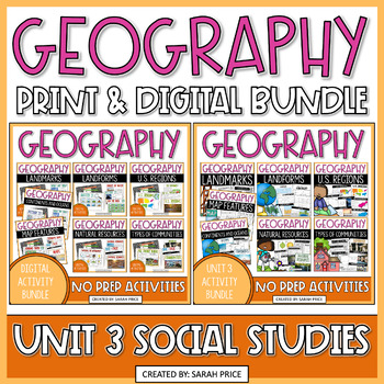 Preview of Geography Unit 2nd Grade Social Studies | US Geography & More | Print & Digital