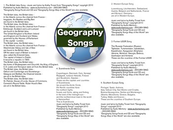 Preview of "Geography Songs" lyrics pdf by Kathy Troxel