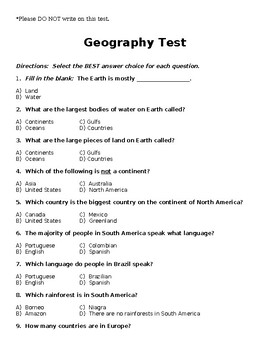 Preview of Geography Test