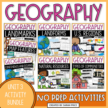 Preview of Geography Unit 2nd Grade Social Studies Interactive Notebook Worksheets Bundle