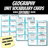Geography Unit Vocabulary Cards (Editable) - TEKS Aligned