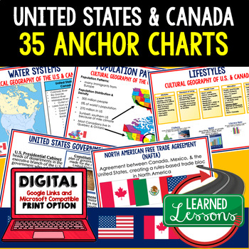 Preview of United States Anchor Charts, Canada Anchor Charts, (World Geography Anchor Chart