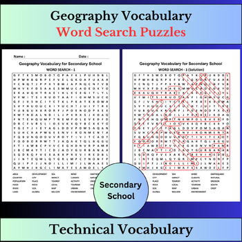 Preview of Geography Vocabulary Terms | Word Search Puzzles Activities | Secondary school