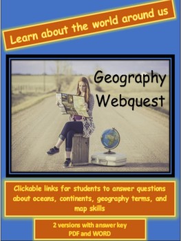 Preview of Geography WebQuest- Continents, Oceans, terms, and Map Skills
