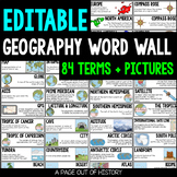 Geography Word Wall Editable Color and Black and White