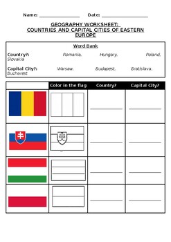 Preview of Geography Worksheet: Flags and countries of Eastern Europe