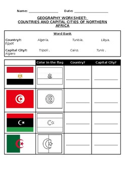 Preview of Geography Worksheet: Flags and countries of Northern Africa