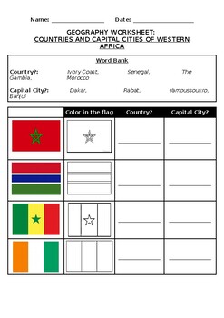 Preview of Geography Worksheet: Flags and countries of Western Africa