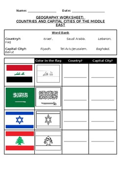 Preview of Geography Worksheet: Flags and countries of the Middle East