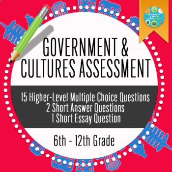 Preview of Geography — World Government Types and Culture Geography Assessment Test