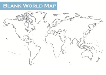 Preview of Geography World Map Blank BW All Continents Great for Coloring/Label