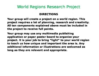 Preview of Geography World Regions Research Project