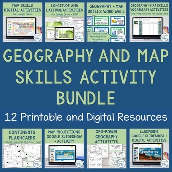 Preview of Geography + Map Skills Bundle | Maps, Continents and Oceans, Latitude Longitude