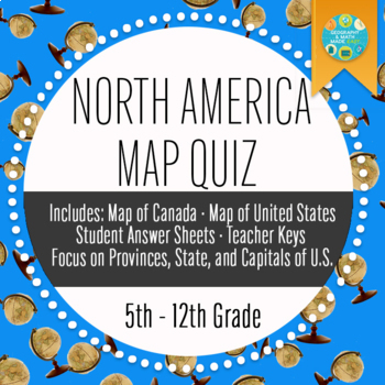 Preview of North America Geography Map Quiz, Canada & United States (Easel)