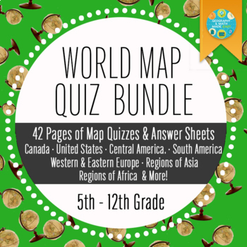 Preview of Geography and World History, World Map Quizzes, Quiz Bundle
