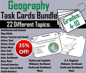 Preview of US and World Geography Unit Task Card Activity Bundle (Map Skills Review Game)