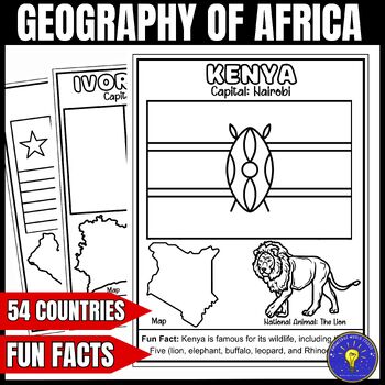 Preview of Geography of Africa Coloring Pages | Flags - Capitals - National Animals - Maps