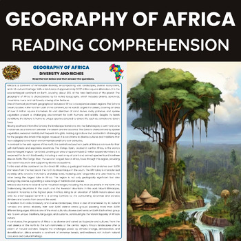 Preview of Geography of Africa Reading Comprehension | Africa's Geography