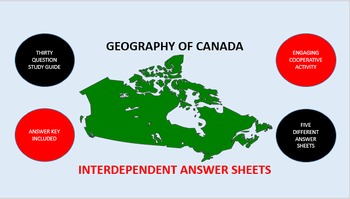 Preview of Geography of Canada: Interdependent Answer Sheets Activity