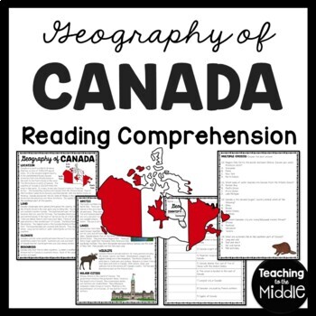Preview of Geography of Canada Reading Comprehension Worksheet Country Study North America
