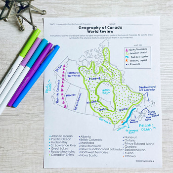 Geography of Canada SS6G1 Presentation and Map Worksheets by History