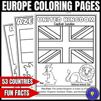 Preview of Geography of Europe Coloring Pages | Flags - Capitals - National Animals - Maps
