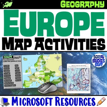 Preview of Geography of Europe Map Practice Activities | Print and Digital | Microsoft