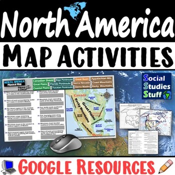 Preview of Geography of North America Map Practice Activities | USA Canada Mexico | Google