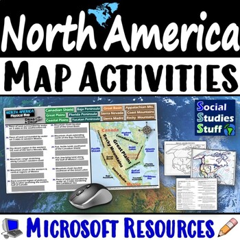 Preview of Geography of North America Map Practice | USA Canada Mexico | Microsoft