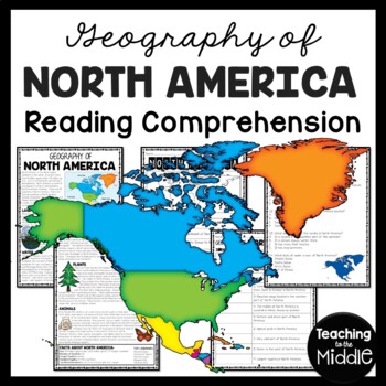 Preview of Geography of North America Reading Comprehension Worksheet Continent Studies