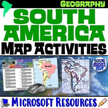 Preview of Geography of South America Map Practice Activities | Print & Digital | Microsoft