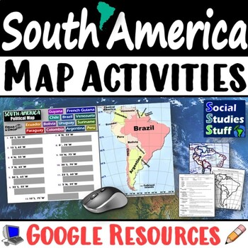 Preview of Geography of South America Map Practice Activities | Print and Digital | Google