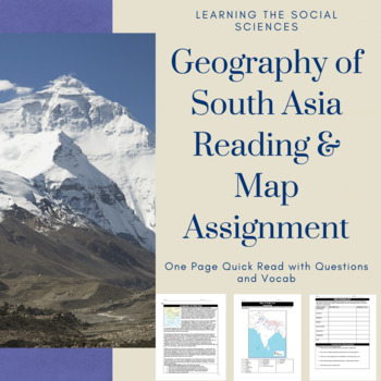 Preview of Geography of South Asia: 1 Page Reading & Map Assignment for Distance Learning