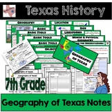 Texas History - Geography of Texas Notes, Quiz/Test & Maps Bundle
