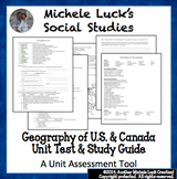 Geography of U.S. and Canada Unit Test and Study Guide