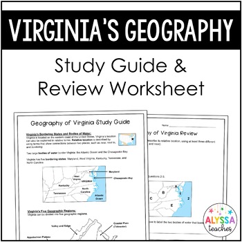 Preview of Geography of Virginia Study Guide and Review Worksheet (VS.2a-c)