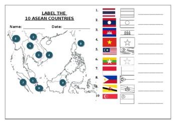 Preview of Geography worksheet: Label the 10 ASEAN countries