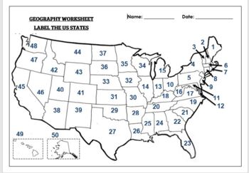Preview of Geography worksheet: Label the 50 USA States