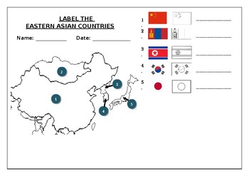 Preview of Geography worksheet: Label the Eastern Asian Countries