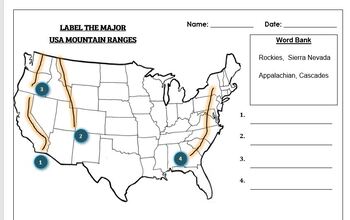Preview of Geography worksheet: Label the Major USA Mountain Ranges