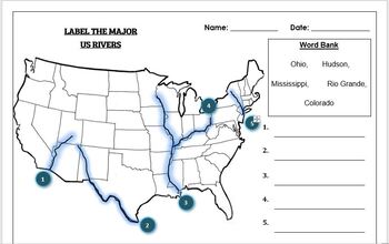 Preview of Geography worksheet: Label the Major USA Rivers