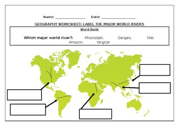 Preview of Geography worksheet: Label the Major World Rivers