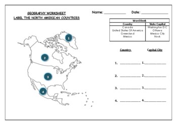 Preview of Geography worksheet: Label the North American Countries