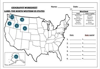 Preview of Geography worksheet: Label the North Western USA States