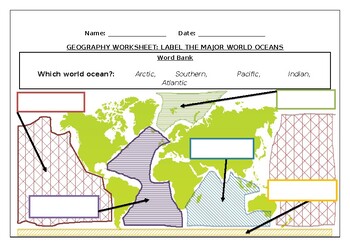 Preview of Geography worksheet: Label the World Oceans
