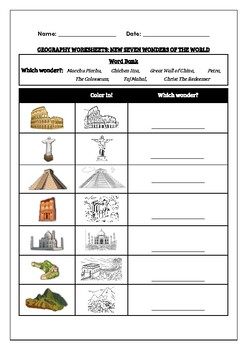 Preview of Geography worksheet: The New Seven Wonders Of The World