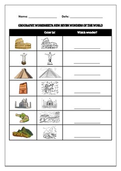 Geography worksheet: The New Seven Wonders Of The World by Science Workshop