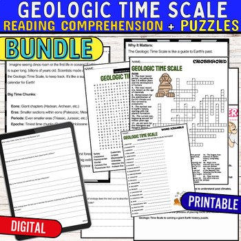 Preview of Geologic Time Scale Reading Comprehension Passage ,PUZZLES ,Quiz,Digital BUNDLE