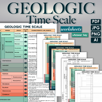 Preview of Geologic Time Scale Worksheets, printables from the Hadean era to the present