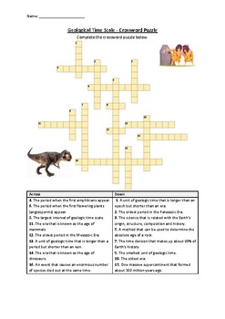 Preview of Geological Time Scale - Crossword Puzzle Worksheet Activity (Printable)
